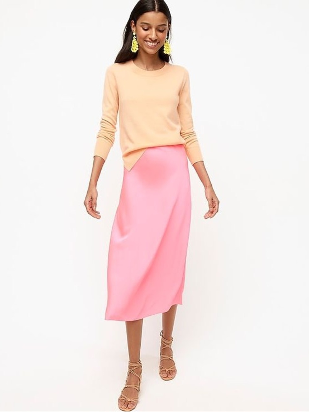 J.Crew pink midi slip skirt L